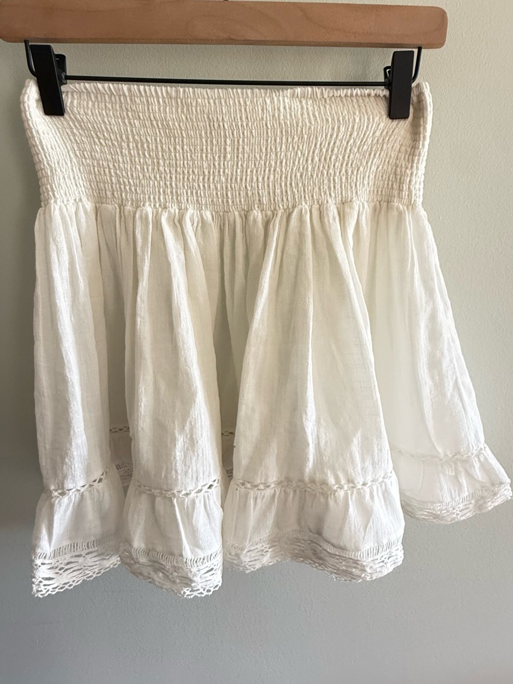 Rebecca Taylor White Cotton Smocked Tiered Lace Mini Skirt Size S